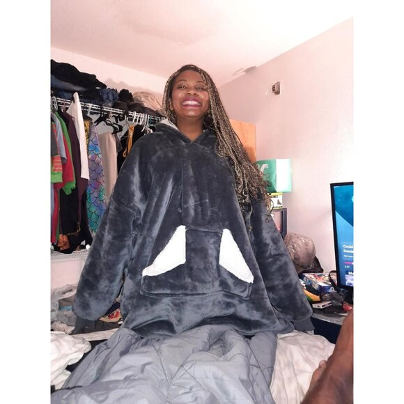 🆕Women A Grey Wearable Oversized Sherpa Fleece Sweatshirt Blanket Giant Hoodie - Picture 3 of 10